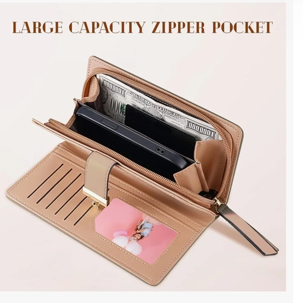 Women's Long Leaf Bifold Wallet Leather Card Holder Purse Elegant Clutch (new)